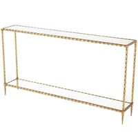 DecMode 56 x 30 Gold Metal Twisted Rope Inspired Console Table with Mirrored Glass Top and Shelf 1-Piece