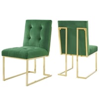 LexMod Modway Privy Gold Stainless Steel Performance Velvet Dining Chair Set of 2 in Gold Emerald