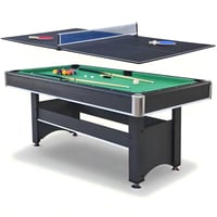 Aukfa 6 ft Pool Table  2 in 1 Billiard Table with Ping Pong Table - Includes Billiard Balls  Cues  Paddles  Brush & More  Green