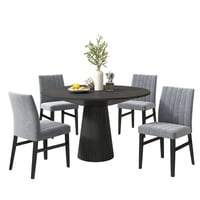 Roundhill Furniture Butler 5-Piece Round Dining Set  Pedestal Dining Table with 4 Side Chairs  Gray