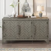 EUROCO 60   Sideboard Storage Buffet Cabinet  MDF Buffet Cabinet with 3 Doors  Pine veneer and Adjustable Shelves for Living Rooms  Entrance and Study Rooms  Gray