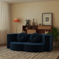 Jopath Queen Size Convertible Futon Sofa Bed Plush Corduroy Foam-Filled Sleeper Sofa Bed Folding Mattress Couch Loveseat for Living Room Guest Bed No Assembly Required Blue