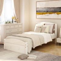 Hommoo Twin Platform Bed  Bed Frame with Storage Drawer and Wood Slat Support  White