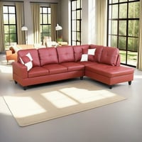 Hommoo Semi PU Leather Sectional Sofa Couch Living Room Furniture Sets Modern L Shaped Sectional Sofa Set Red(No Ottoman)