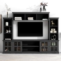 Dovelina Minimalism Entertainment Wall Unit with Bridge Modern TV Console Table for TVs Up to 70 Black