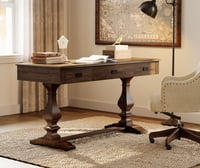 WAMPAT Vintage Rustic Executive Desk with Charging Station - Farmhouse Home Office Writing Table with 3 Drawers  Stable Solid Wood Legs  Ergonomic Rounded Edge for Office Study Dark Brown