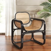 Safavieh Nadie Coastal Wood and Rattan Dining Arm Chairs  Black/Natural