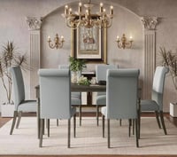 Home Design Franklin 7-Piece Dining Set  Gray/Taupe  Rectangular table  High-back cushioned chairs  Classic turned legs  Comfortable seating  Durable construction