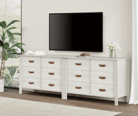 White Long Dresser for Bedroom Large Wood Dresser with 6 Drawers