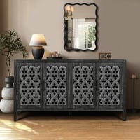 Lunale Retro Hollow Carved Storage Cabinet American Country Style Sideboard Suitable for Living Room TV Cabinet Kitchen Antique Black