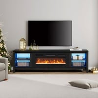 FITUEYES Fireplace TV Stand with 16 Colors LED Light for 75 inch TV Wooden Entertainment Electric Center with 4 Storages 70 inch Black