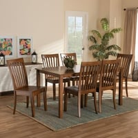 Wholesale Interiors Baxton Studio Erion Modern and Contemporary Walnut Brown Finished Wood 7-Piece Dining Set