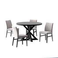 Roundhill Furniture Walton 5-Piece Round Cross-Buck Table with 4 Side Chairs