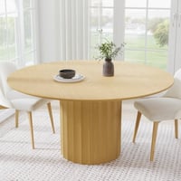Dovelina 60 in. Soild Wood Natural Oak Dining Table Round Kitchen Table