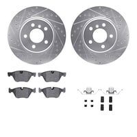 Dynamic Friction Company Front Brake Rotors-Drilled and Slotted-Silver with 5000 Euro Ceramic Brake Pads includes Hardware 7612-31086