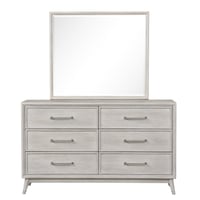 Roundhill Furniture Seluna 6-Drawer Bedroom Dresser with Mirror Gray Oak Finish