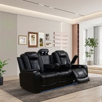 MAYEERTY Power Reclining Sofa Electric 3-Seat Leather Recliner with USB Charging Reversible Table & LED for Living Room Black