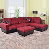 Hommoo Flannel and PVC Sectional Sofa Couch Living Room Furniture Sets Modern L Shaped Sectional Sofa Set Red(No Ottoman)