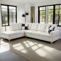 Hommoo Semi PU Leather Sectional Sofa  L Shaped Couch Sectional Sofa Set for Small Space Living Room  White(Without Ottoman)