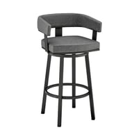 Armen Living Lorin 26  Counter Height Swivel Bar Stool in Black Finish and Gray Faux Leather