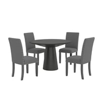 Roundhill Furniture Nuevo 5-Piece Round Dining Set  Pedestal Dining Table with 4 Chairs  Gray