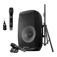Gemini 2 000-Watt Active 15-Inch Bluetooth Loudspeaker with Stand and Wired Microphone & GMU-M100 UHF Single Wireless Microphone System  843631170885