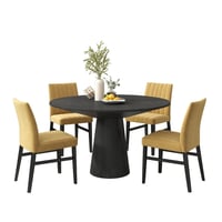Roundhill Furniture Butler 5-PC Round Dining Set  Pedestal Dining Table with 4 Side Chairs  Yellow