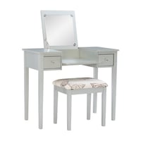 Linon Ramsey Silver Flip-Top Mirror Vanity and Butterfly Upholstered Stool Set