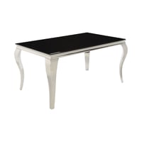 Dining Table with Glass Top and Metal Legs Black and Chrome- Saltoro Sherpi