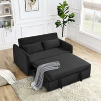 DEALTOPS 55  Modern Pull Out Loveseat Sofa Bed with 2 Detachable Arm Pockets  Black