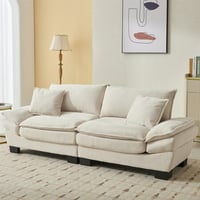 Aukfa 84 Deep Seat Sofa Modern Comfy Sofa Sleeper Couch for Living Room 2 Pillows Corduroy Beige