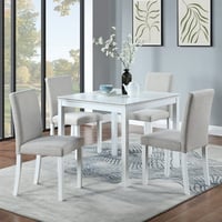 MAYEERTY 5 Piece Wooden Dining Table Set  Kitchen Table Set with a Square Table and 4 Upholstered Chairs  Wooden Dining Room Table with Crystal Decoration Chairs Set White