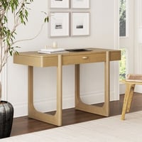 Nathan James Haley Mid Century Modern Home Office Desk  Solid Wood Writing Desk with Drawer and Rounded Legs  Light Brown