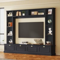 Euroco Large Wall Unit Entertainment Center with Bookshelves for TVs Up to 78 Modern TV Console with Cabinets and Open Shelves 4-in-1 TV Stand with Golden Handles