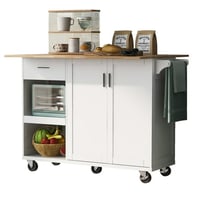 EUROCO Kitchen Island with Foldable Counter Top Kitchen Storage Cart with Slide-Out Shelf Towel Rack and Drawer Rolling Kitchen Cart on Wheels for Kitchen Living Room Dining Room White