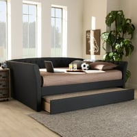 Wholesale Interiors Baxton Studio Delora Dark Gray Upholstered Full Size Daybed with Roll-Out Trundle Bed