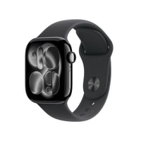 Apple Watch Series 11 [GPS + Cellular 42mm] Smartwatch with Jet Black Aluminum Case with Black Sport Band - M/L