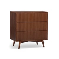 Tremolo 3-Drawer Dresser Walnut – Teamson Home: Push-Open Chest of Drawers with Natural Acacia Fluted Fronts for Modern Bedrooms & Closet Storage