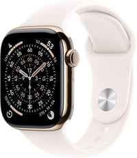 Apple Watch Series 11 [GPS + Cellular 46mm] Smartwatch with Gold Titanium Case with Light Blush Sport Band - S/M