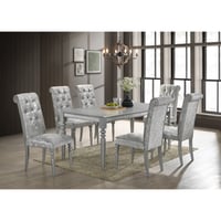 Home Design Reston Dining Chair (Set of 6) Silver/Shiny Silver Gray Diamond-tufted back Padded seat Turned front legs Tapered back legs Luxurious design Comfortable seating