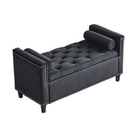 Miniyam 44.5 Storage Bench with Velvet Upholstery Armrests Nailhead Trim for Bedroom Entryway Black