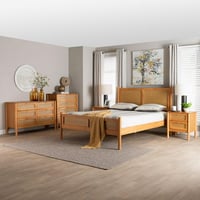 Baxton Studio Jenn Japandi Bedroom Set 5-Piece Queen Golden Brown