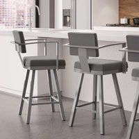 Amisco Akers 30 in. Matt Light Grey Metal Light Cold Grey Polyester Bar Stool