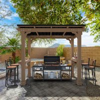 VEIKOUS 8 ft. W x 5 ft. D Cedar Wooden Grill Gazebo Outdoor with Steel Roof