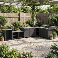 Kingdely Cedar Wood Burner Propane Tank Grill Island in Black with Fully Modular Kitchen Cabinets and Stainless Steel Counter
