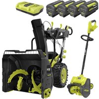 RYOBI 40V HP Brushless Cordless Electric 24 in Self-Propelled 2-Stage Snow Blower & 12" Snow Shovel-(4) Batteries and Chargers