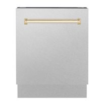 ZLINE Kitchen and Bath Autograph Edition 24 in. Tallac Top Control Dishwasher with Satin Stainless Steel Panel and Polished Gold Handle