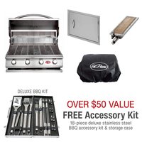 Cal Flame G4 31.5 in. 4-Burner Built-In LP Propane Grill in Stainless Steel with 27 in. Door, Sear Burner and Cover
