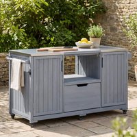 Ximuprmy Gray Wood 66 in. Kitchen Island with Stainless Steel Top, Adjustable Shelves and Storage Racks for Grills and Outdoors