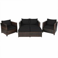 ANGELES HOME 5-Piece Wicker Patio Conversation Set with Black Cushions